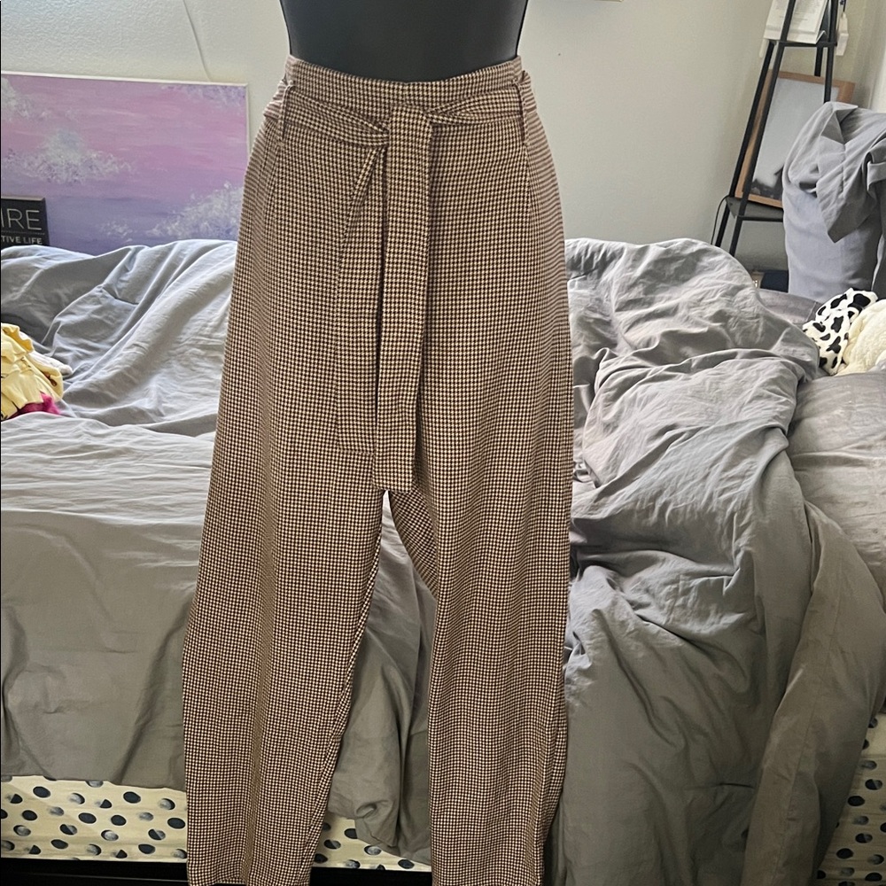 Jules & Leopold Brown Checkered Straight Leg Pants